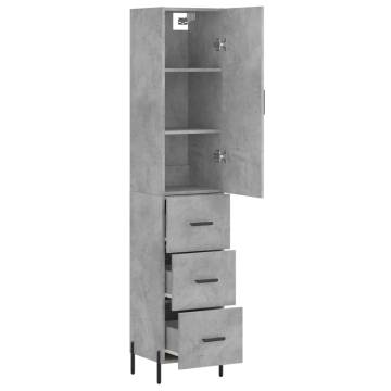 Stylish Highboard Concrete Grey - 34.5x34x180 cm