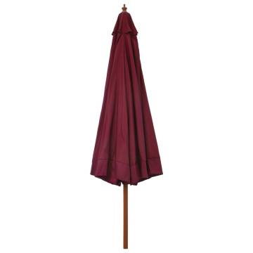 Outdoor Parasol with Wooden Pole - 330 cm Burgundy Shade