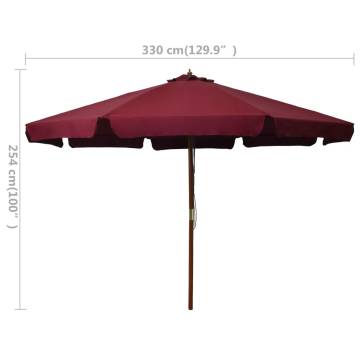 Outdoor Parasol with Wooden Pole - 330 cm Burgundy Shade