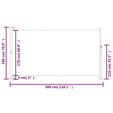 Patio Retractable Side Awning 180x300 cm - Cream - HipoMarket