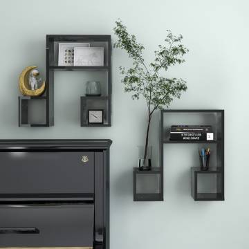 High Gloss Black Wall Shelf - Stylish 2 pcs Set | HipoMarket