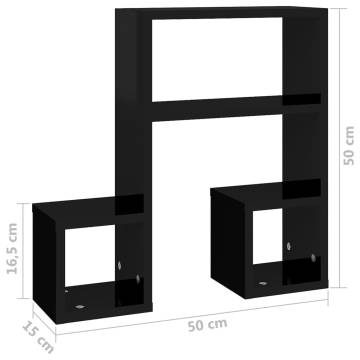 High Gloss Black Wall Shelf - Stylish 2 pcs Set | HipoMarket