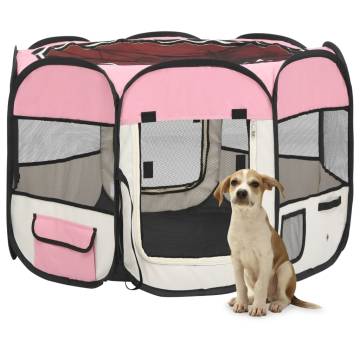 Foldable Dog Playpen with Carrying Bag - Pink 90x90x58 cm