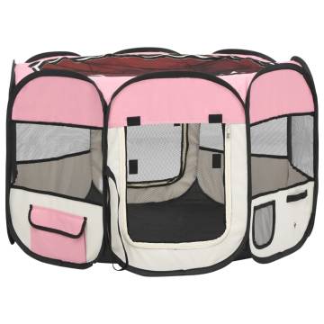 Foldable Dog Playpen with Carrying Bag - Pink 90x90x58 cm