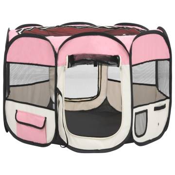 Foldable Dog Playpen with Carrying Bag - Pink 90x90x58 cm