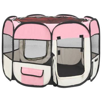 Foldable Dog Playpen with Carrying Bag - Pink 90x90x58 cm