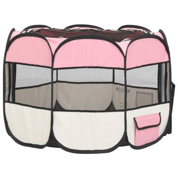 Foldable Dog Playpen with Carrying Bag - Pink 90x90x58 cm