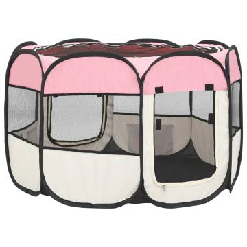 Foldable Dog Playpen with Carrying Bag - Pink 90x90x58 cm