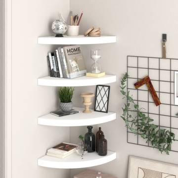 Stylish Floating Corner Shelves - 4 Pcs White | HipoMarket