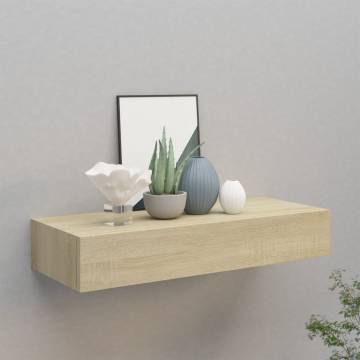 Elegant Wall-mounted Drawer Shelf in Oak - 60x23.5x10cm