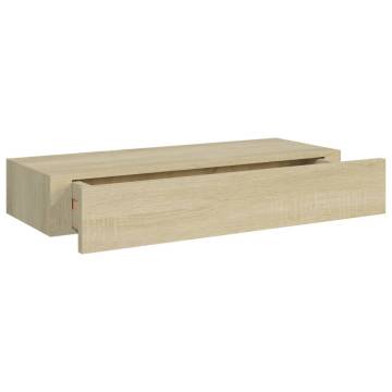 Elegant Wall-mounted Drawer Shelf in Oak - 60x23.5x10cm