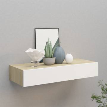 Wall-mounted Drawer Shelf Oak & White 60x23.5cm - HipoMarket