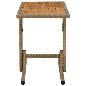 Garden Table Beige Solid Wood Acacia & Poly Rattan | Hipo Market