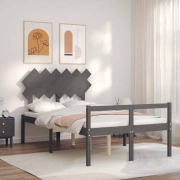 Grey Bed Frame with Headboard - Solid Wood 120x200 cm