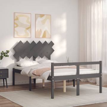 Grey Bed Frame with Headboard - Solid Wood 120x200 cm