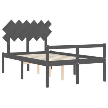 Grey Bed Frame with Headboard - Solid Wood 120x200 cm