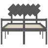 Grey Bed Frame with Headboard - Solid Wood 120x200 cm