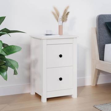 Elegant White Bedside Cabinet - Solid Pine - 40x35x61.5 cm