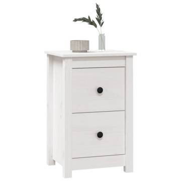 Elegant White Bedside Cabinet - Solid Pine - 40x35x61.5 cm