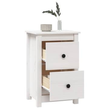 Elegant White Bedside Cabinet - Solid Pine - 40x35x61.5 cm