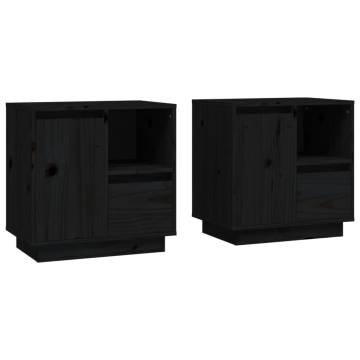 Elegant Black Bedside Cabinets - 50x34x50 cm Solid Pinewood