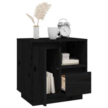 Elegant Black Bedside Cabinets - 50x34x50 cm Solid Pinewood