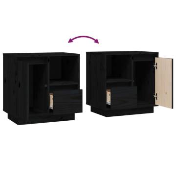 Elegant Black Bedside Cabinets - 50x34x50 cm Solid Pinewood