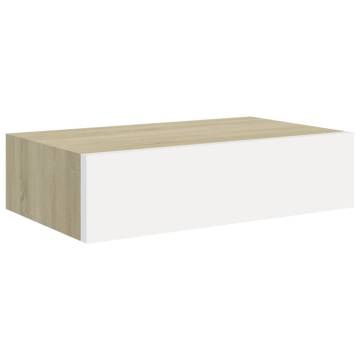 Wall-mounted Drawer Shelf Oak & White - Elegant Storage Solution