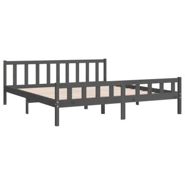 Grey Solid Wood Bed Frame 160x200 cm - Classic Design