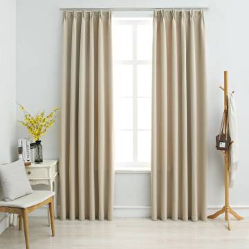 Beige Blackout Curtains with Hooks - 2 Pcs 140x245 cm