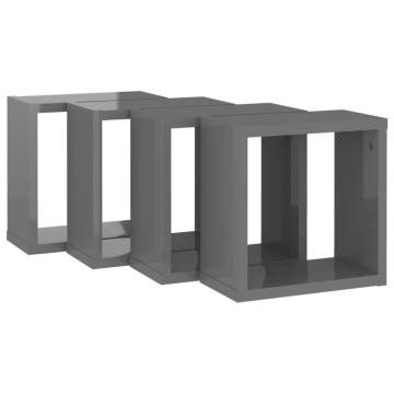 Wall Cube Shelves 4 pcs High Gloss Grey - Modern Design