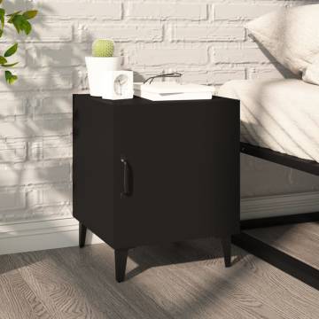 Elegant Black Engineered Wood Bedside Cabinet | HipoMarket