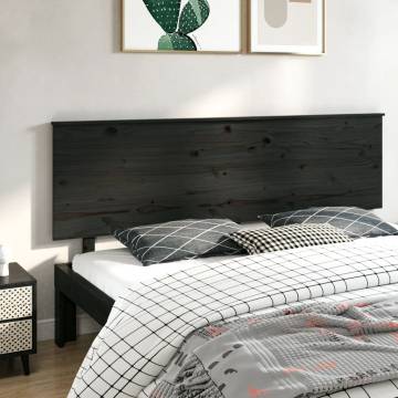 Stylish Black Pine Bed Headboard - 204x6x82.5 cm