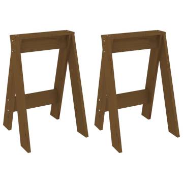 Rustic 2 pcs Honey Brown Stools - Solid Pine Wood