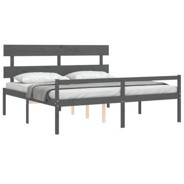 Grey Super King Size Bed Frame with Headboard - Solid Wood