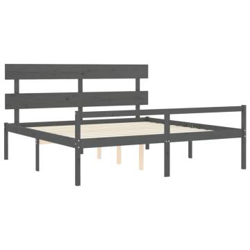 Grey Super King Size Bed Frame with Headboard - Solid Wood