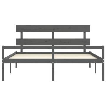 Grey Super King Size Bed Frame with Headboard - Solid Wood