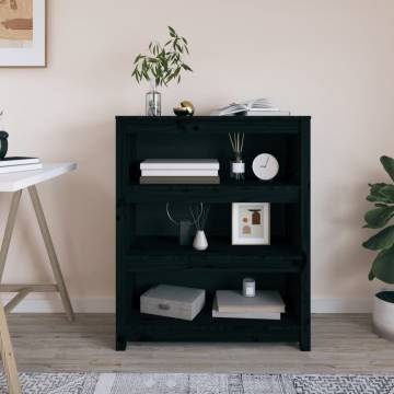 Book Cabinet Black 80x35x97 cm - Solid Wood Pine for Home