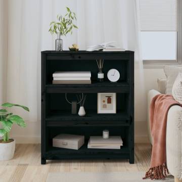 Book Cabinet Black 80x35x97 cm - Solid Wood Pine for Home