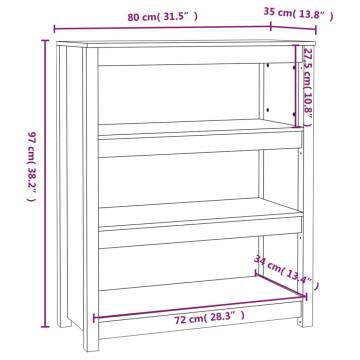 Book Cabinet Black 80x35x97 cm - Solid Wood Pine for Home