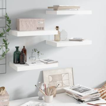 Floating Wall Shelves Set - High Gloss White | Hipomarket