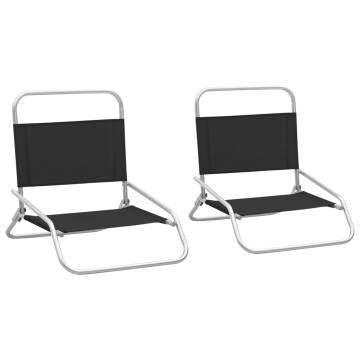 Folding Beach Chairs 2 pcs - Durable Black Fabric | HipoMarket