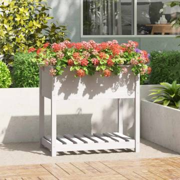 Planter with Shelf - White Solid Pine | 82.5x54x81 cm