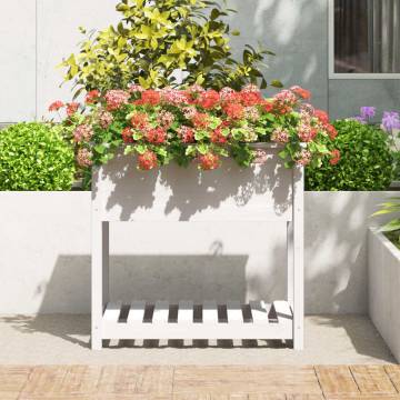 Planter with Shelf - White Solid Pine | 82.5x54x81 cm