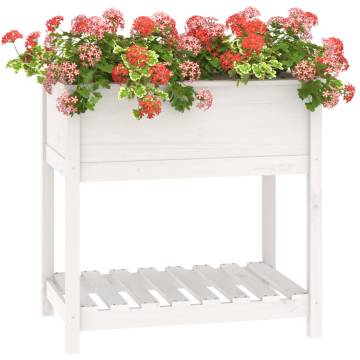 Planter with Shelf - White Solid Pine | 82.5x54x81 cm