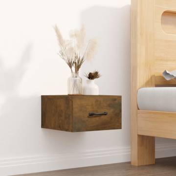 Wall-mounted Bedside Cabinet in Smoked Oak | 35x35x20 cm