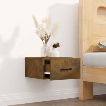 Wall-mounted Bedside Cabinet in Smoked Oak | 35x35x20 cm