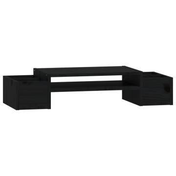 Monitor Stand Black - Solid Pine Wood - 70x27.5x15 cm