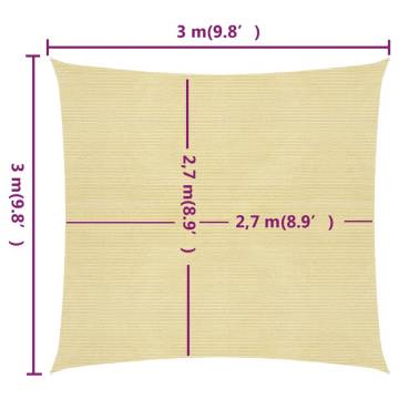 HDPE Sunshade Sail 3x3m - Beige, UV & Mold Resistant