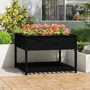 Stylish Black Planter with Shelf - Solid Pine Wood 111.5x81 cm